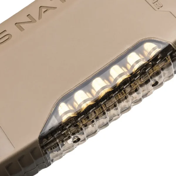 Close-up of Hera Arms H3MAG-T 30-round AR-15 polymer magazine with textured transparent spine for improved grip and rapid reloading
