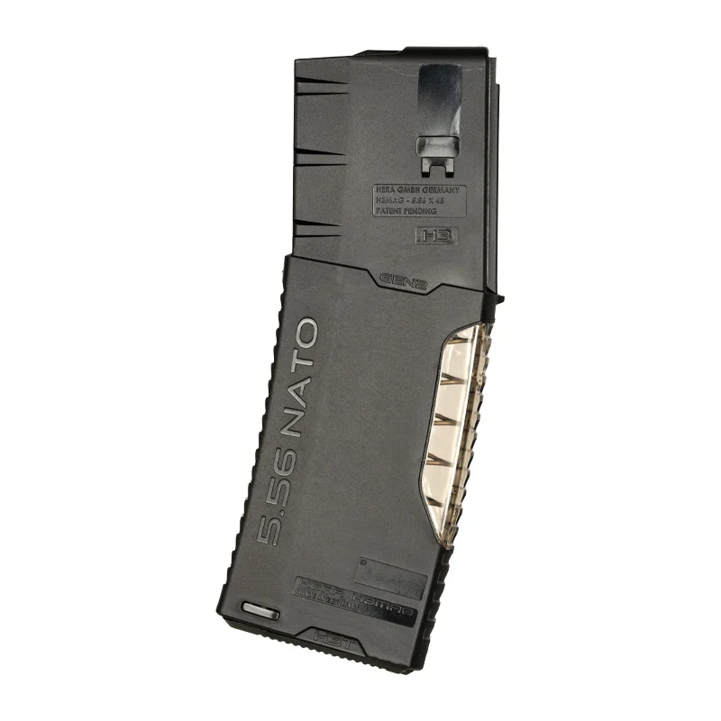 H3MAG-T <br> BLACK 7 AR 30 round magazine in black with transparent spine, side view