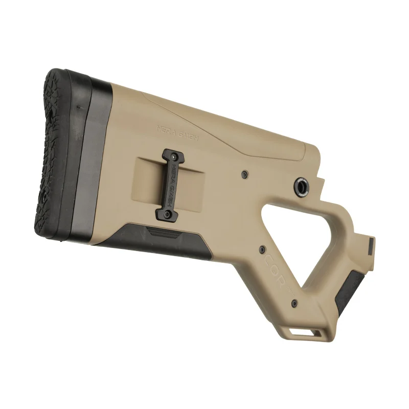 CQR GEN 1.0 AR-10 Buttstock TAN 5 CQR GEN1.0 buttstock in tan (FDE) for AR-10 rear angle
