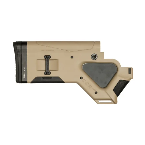CQR GEN1.0 buttstock in tan (FDE) for AR-10 (state restricted version) pointing right