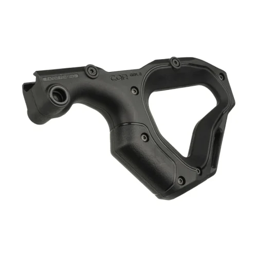 Angled perspective of CQR GEN2.0 front grip in black for AR-15/M4, pointing right.