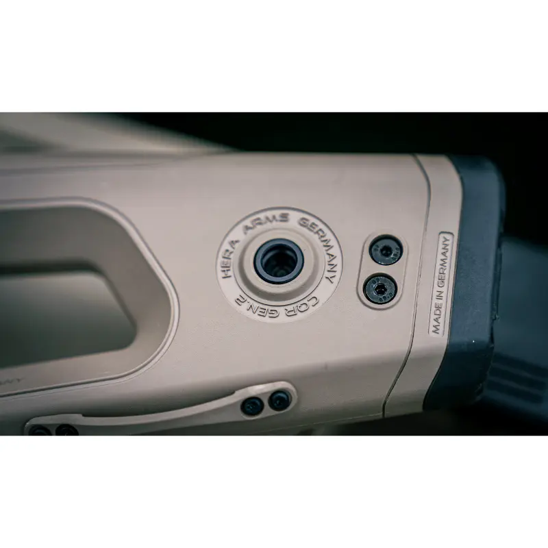 CQR GEN 2.0 (CA) Buttstock BLACK 10 Close-up of QD sling mount eyelet on Hera Arms CQR Gen 2.0 Buttstock in Flat Dark Earth for AR-15 rifles.