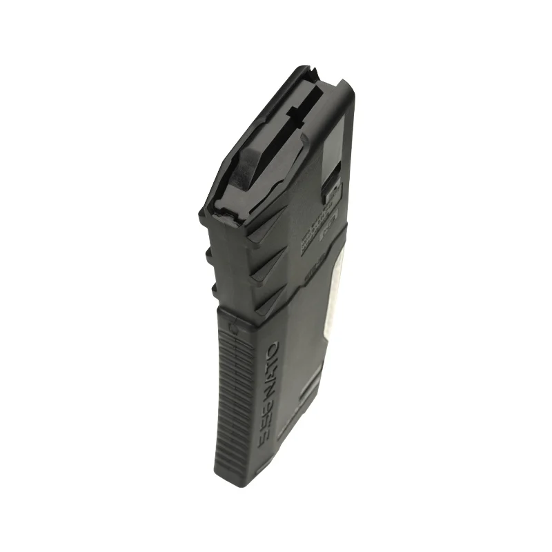 H3MAG-T <br> BLACK 6 Close-up of AR 30 round magazine in black with transparent spine