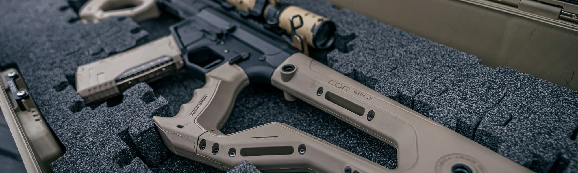 CQR GEN 1.0 AK-47 (CA) Buttstock GREEN 9 Hera Arms CQR Gen 1.0 fixed stock on black AR-15 showing cheekweld for improved rifle control