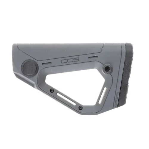 CCS adjustable stock for AR 15 in battle ship grey limited edition pointing left