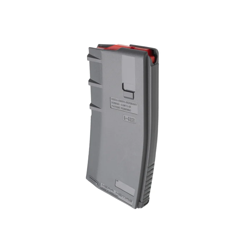 Hera Arms H2MAG 20-Round Magazine – Battleship Gray, Angled Forward View